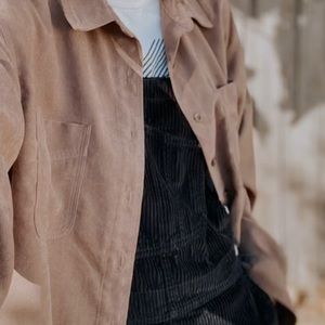 Authentic St John’s Bay brown suede button down shirt